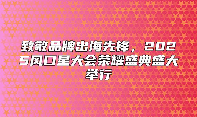 致敬品牌出海先锋，2025风口星大会荣耀盛典盛大举行