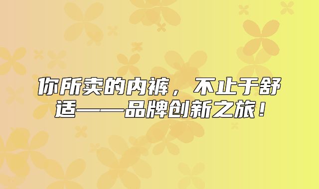 你所卖的内裤，不止于舒适——品牌创新之旅！