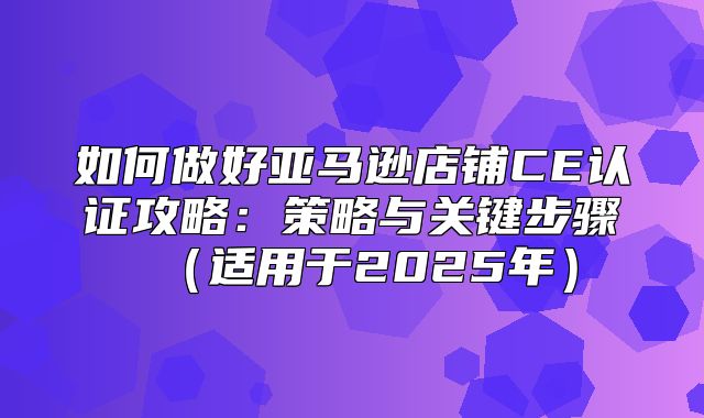 如何做好亚马逊店铺CE认证攻略：策略与关键步骤适用于2025年