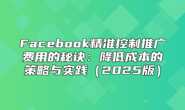 Facebook精准控制推广费用的秘诀：降低成本的策略与实践2025版