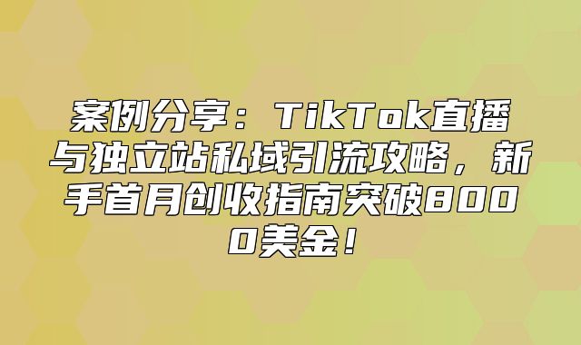 案例分享：TikTok直播与独立站私域引流攻略，新手首月创收指南突破8000美金！