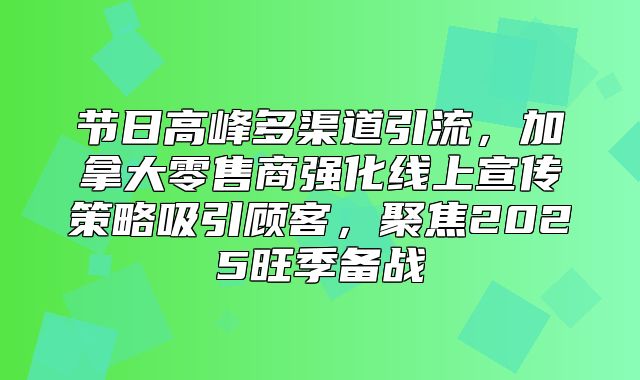 节日高峰多渠道引流，加拿大零售商强化线上宣传策略吸引顾客，聚焦2025旺季备战
