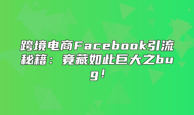 跨境电商Facebook引流秘籍：竟藏如此巨大之bug！