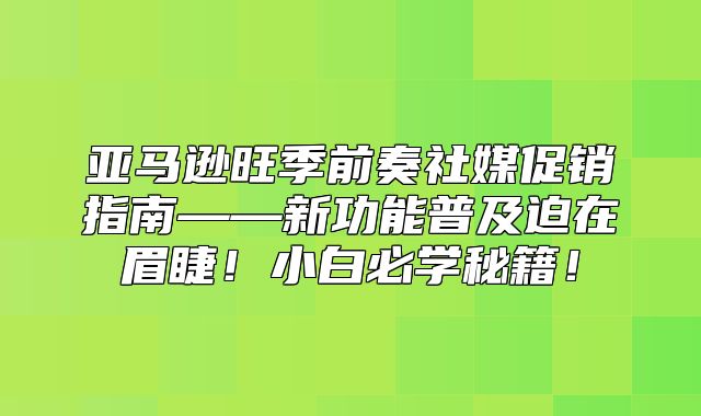 亚马逊旺季前奏社媒促销指南——新功能普及迫在眉睫！小白必学秘籍！
