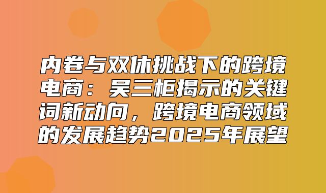 内卷与双休挑战下的跨境电商：吴三柜揭示的关键词新动向，跨境电商领域的发展趋势2025年展望