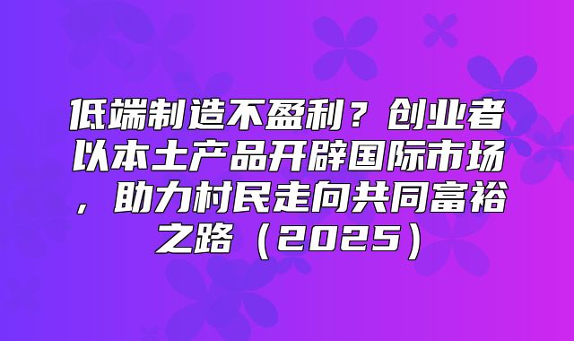 低端制造不盈利？创业者以本土产品开辟国际市场，助力村民走向共同富裕之路2025