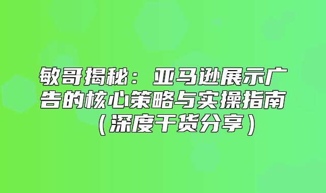 敏哥揭秘：亚马逊展示广告的核心策略与实操指南深度干货分享