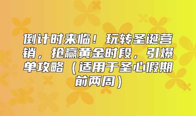 倒计时来临！玩转圣诞营销，抢赢黄金时段，引爆单攻略适用于圣心假期前两周