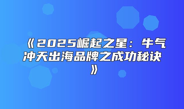 2025崛起之星：牛气冲天出海品牌之成功秘诀