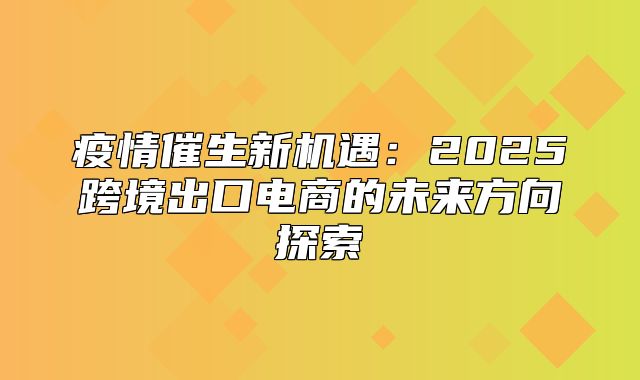 疫情催生新机遇：2025跨境出口电商的未来方向探索