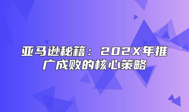 亚马逊秘籍：202X年推广成败的核心策略