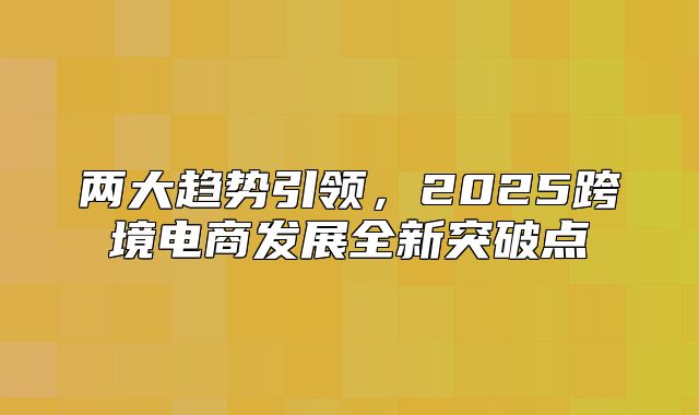 两大趋势引领，2025跨境电商发展全新突破点