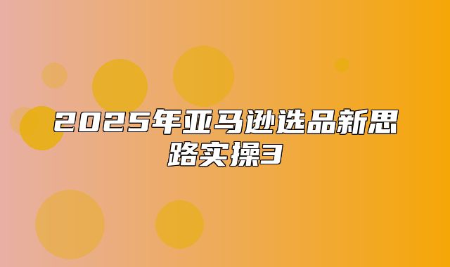 2025年亚马逊选品新思路实操3