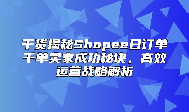 干货揭秘Shopee日订单千单卖家成功秘诀，高效运营战略解析