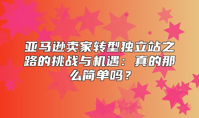 亚马逊卖家转型独立站之路的挑战与机遇：真的那么简单吗？