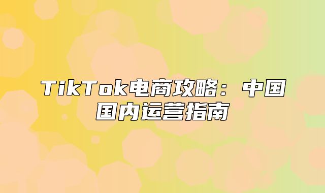 TikTok电商攻略：中国国内运营指南