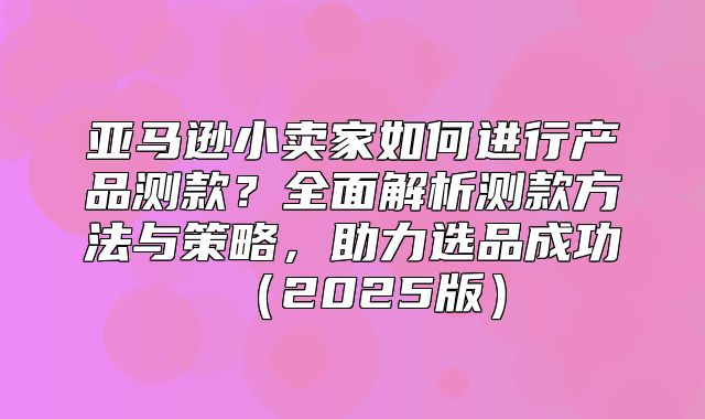 亚马逊小卖家如何进行产品测款？全面解析测款方法与策略，助力选品成功2025版