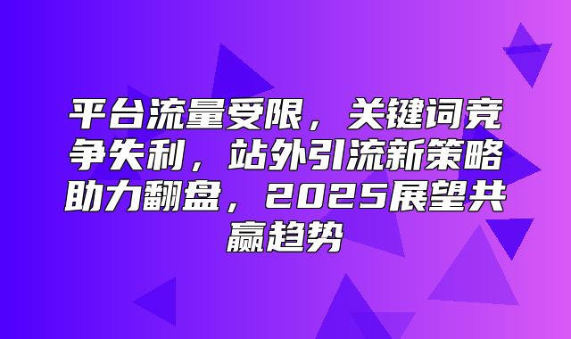平台流量受限，关键词竞争失利，站外引流新策略助力翻盘，2025展望共赢趋势