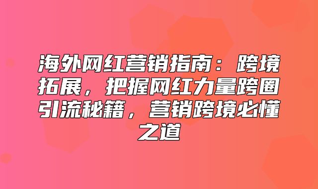 海外网红营销指南：跨境拓展，把握网红力量跨圈引流秘籍，营销跨境必懂之道