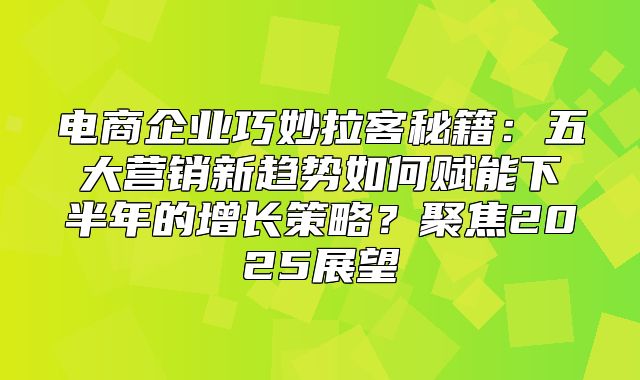 电商企业巧妙拉客秘籍：五大营销新趋势如何赋能下半年的增长策略？聚焦2025展望