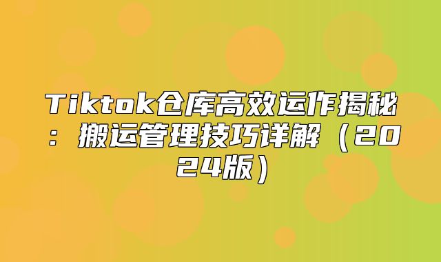Tiktok仓库高效运作揭秘：搬运管理技巧详解2025版