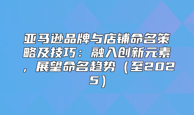 亚马逊品牌与店铺命名策略及技巧：融入创新元素，展望命名趋势至2025