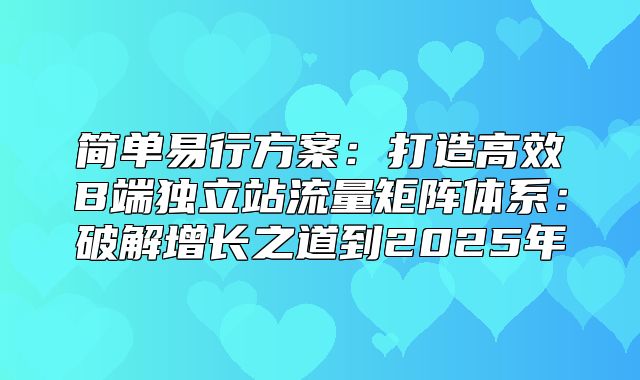 简单易行方案：打造高效B端独立站流量矩阵体系：破解增长之道到2025年
