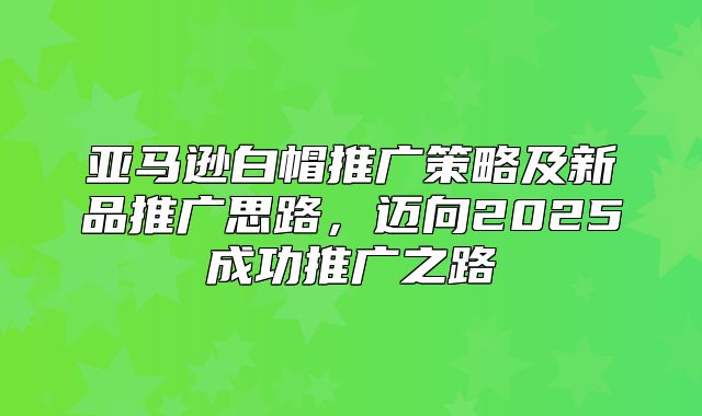 亚马逊白帽推广策略及新品推广思路，迈向2025成功推广之路