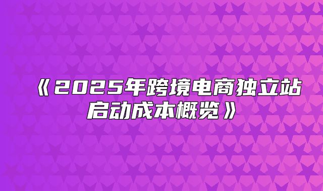 2025年跨境电商独立站启动成本概览