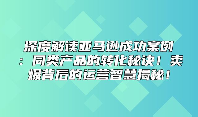 深度解读亚马逊成功案例：同类产品的转化秘诀！卖爆背后的运营智慧揭秘！
