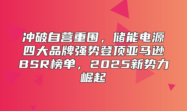 冲破自营重围，储能电源四大品牌强势登顶亚马逊BSR榜单，2025新势力崛起