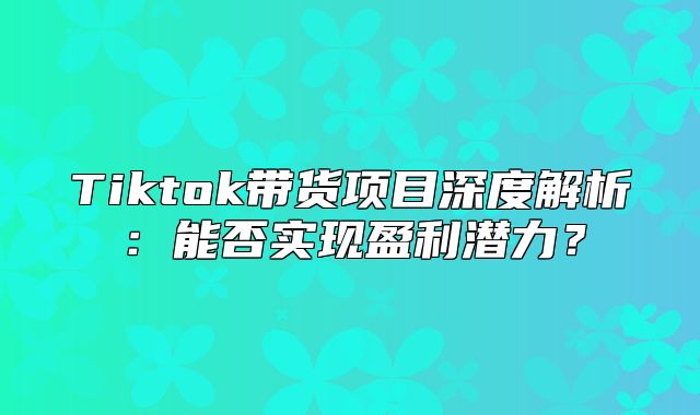 Tiktok带货项目深度解析：能否实现盈利潜力？