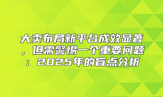 大卖布局新平台成效显著，但需警惕一个重要问题：2025年的盲点分析