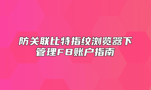 防关联比特指纹浏览器下管理FB账户指南