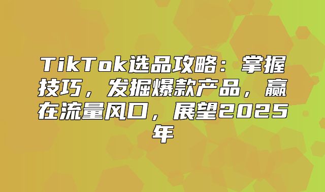 TikTok选品攻略：掌握技巧，发掘爆款产品，赢在流量风口，展望2025年