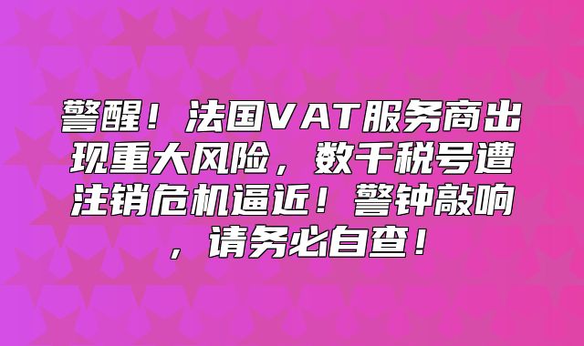 警醒！法国VAT服务商出现重大风险，数千税号遭注销危机逼近！警钟敲响，请务必自查！