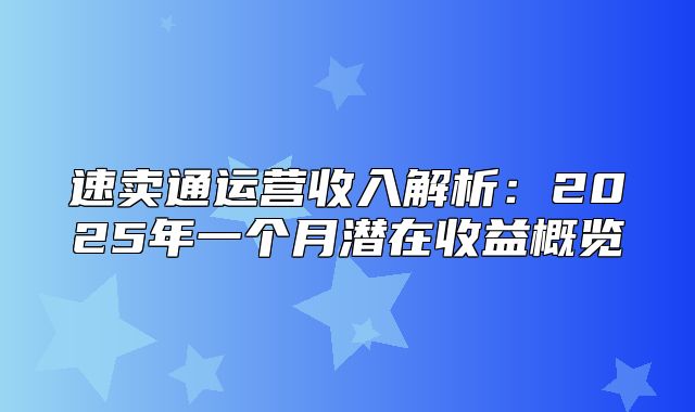 速卖通运营收入解析：2025年一个月潜在收益概览