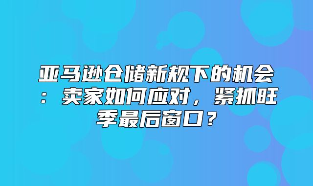亚马逊仓储新规下的机会：卖家如何应对，紧抓旺季最后窗口？