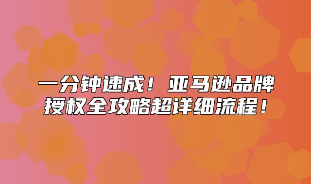 一分钟速成！亚马逊品牌授权全攻略超详细流程！