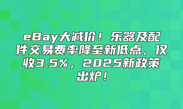 eBay大减价！乐器及配件交易费率降至新低点，仅收3.5%，2025新政策出炉！