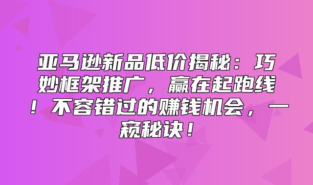 亚马逊新品低价揭秘：巧妙框架推广，赢在起跑线！不容错过的赚钱机会，一窥秘诀！