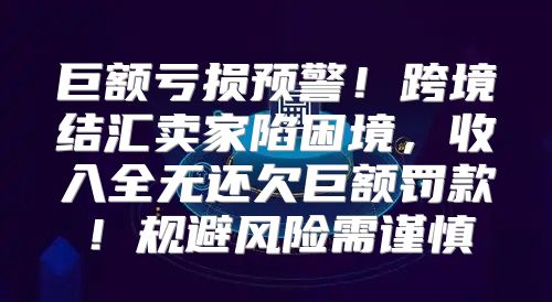 巨额亏损预警！跨境结汇卖家陷困境，收入全无还欠巨额罚款！规避风险需谨慎