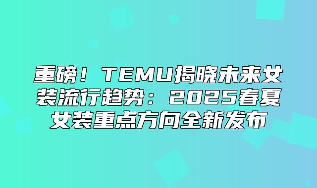 重磅！TEMU揭晓未来女装流行趋势：2025春夏女装重点方向全新发布