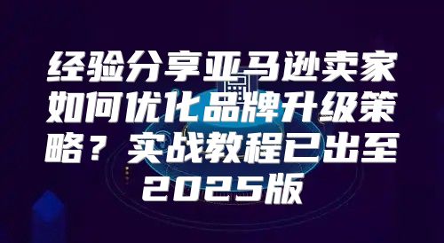 经验分享亚马逊卖家如何优化品牌升级策略？实战教程已出至2025版