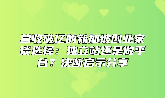 营收破亿的新加坡创业家谈选择：独立站还是做平台？决断启示分享