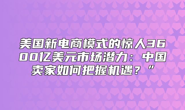 美国新电商模式的惊人3600亿美元市场潜力：中国卖家如何把握机遇？”