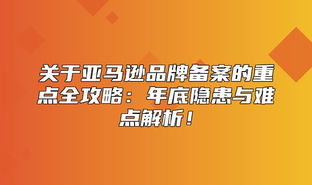 关于亚马逊品牌备案的重点全攻略：年底隐患与难点解析！