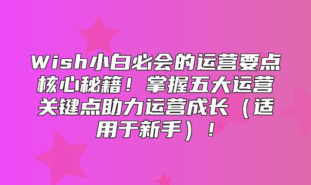 Wish小白必会的运营要点核心秘籍！掌握五大运营关键点助力运营成长适用于新手！