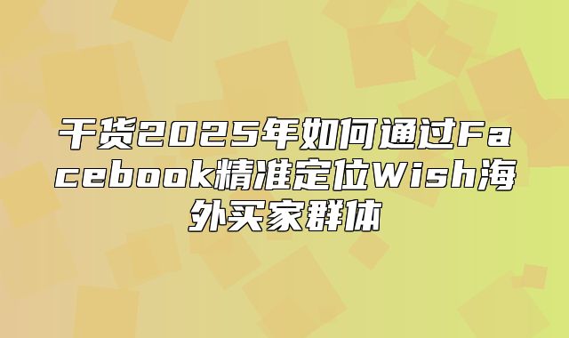 干货2025年如何通过Facebook精准定位Wish海外买家群体