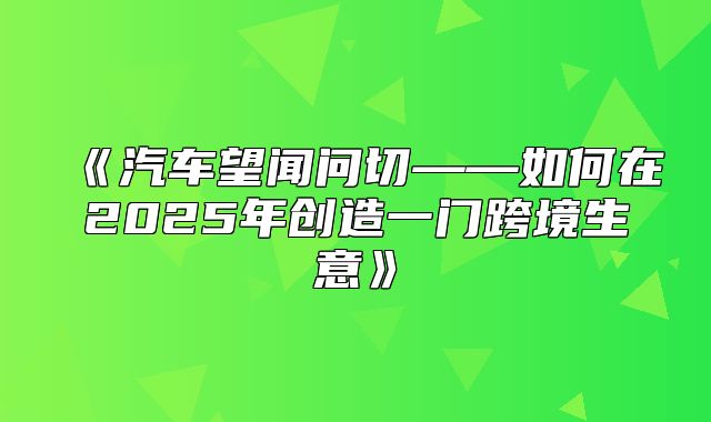 汽车望闻问切——如何在2025年创造一门跨境生意